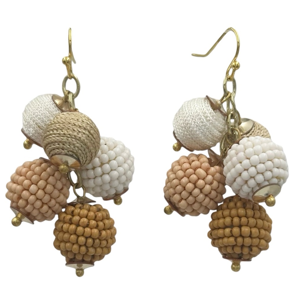 Brown Tones Seed Bead Cord Ball Bead Cluster Dangle Earrings